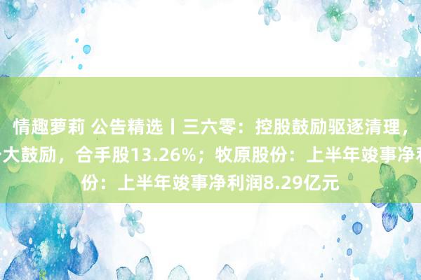 情趣萝莉 公告精选丨三六零：控股鼓励驱逐清理，周鸿祎成第一大鼓励，合手股13.26%；牧原股份：上半年竣事净利润8.29亿元